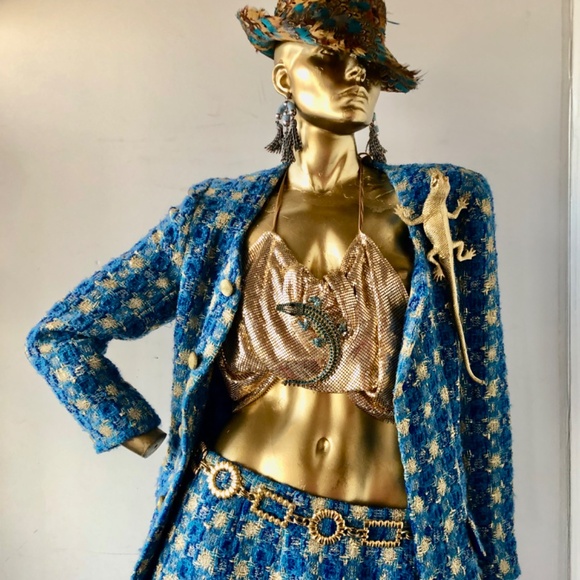 vintage 1980s blue and gold wool suit Master the art of effortless chic - Picture 3 of 12